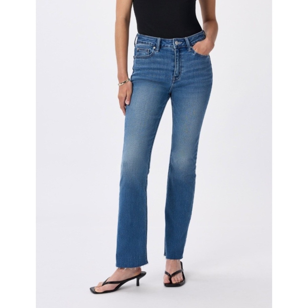 Quince Bella Kick Flare Organic Cotton High Rise Raw Hem Jeans Blue Size 29